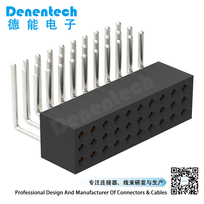 Denentech customized 1.27MM machined female header H3.80xW4.52 triple row right angle female connector